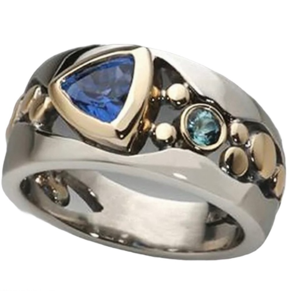 Artisan Two-Tone Ring with Deep Blue and Light Blue Stones